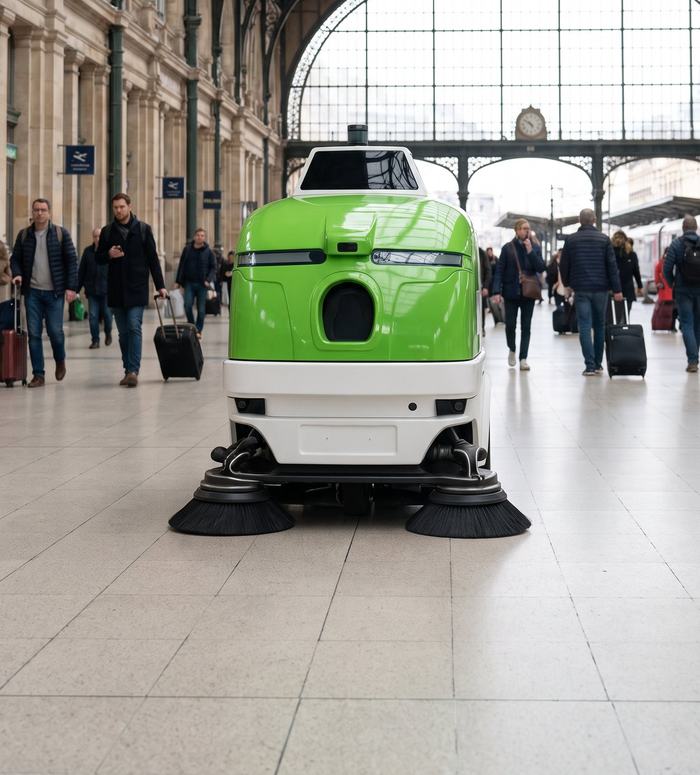Auto Sweeper YJ130 en fonctionnement dans un hall de gare